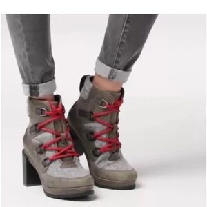 Sorel Gray and Red Heeled Boots